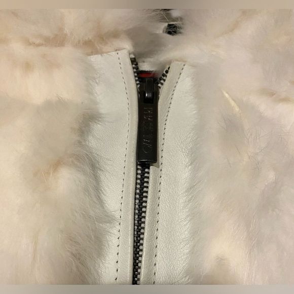 Phase Two White Rabbit Fur Jacket Leather Trim  Size Medium Womens Winter Coat - Picture 7 of 14
